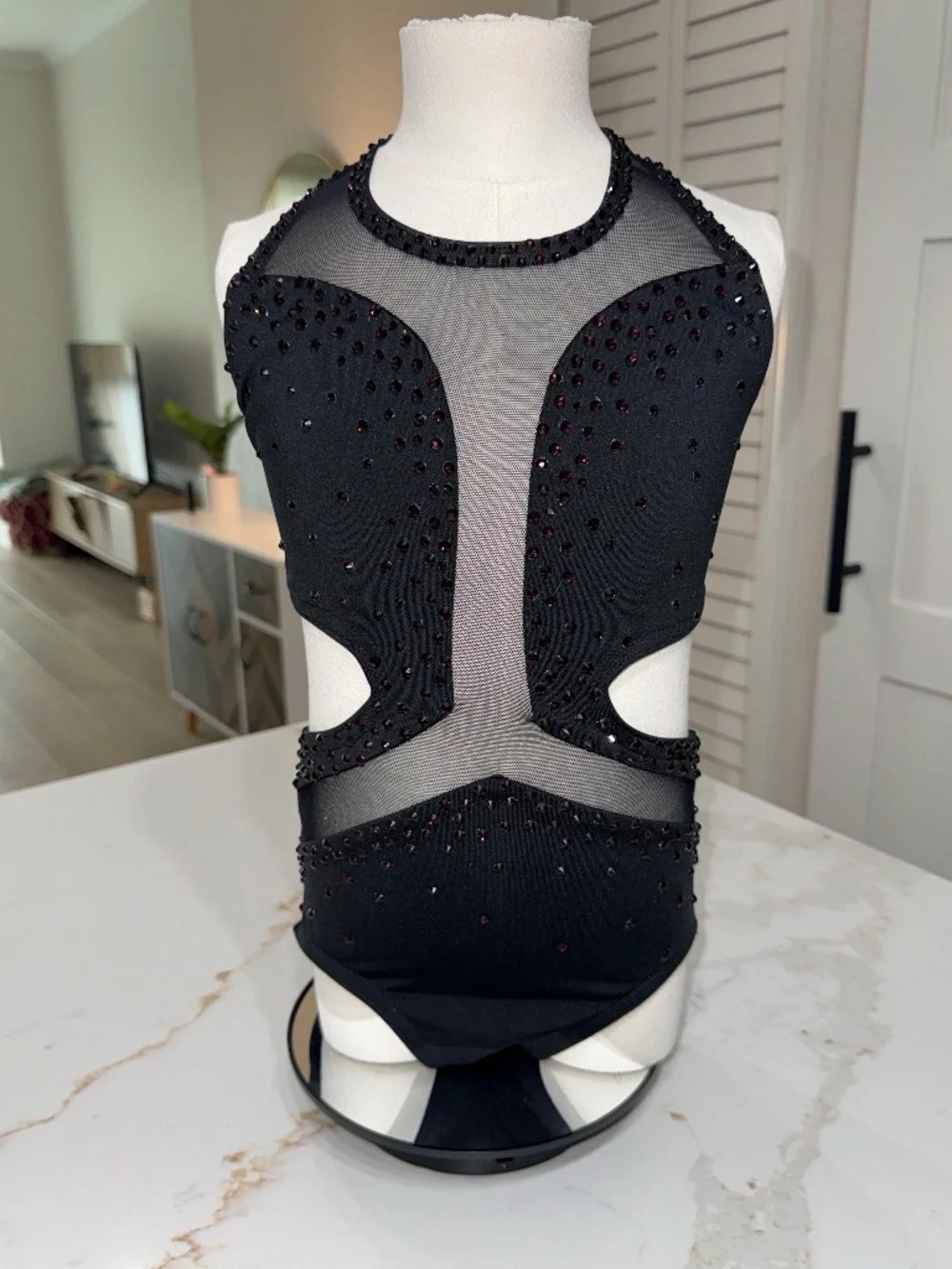 Semi Custom Black Rhinestoned Dance Leotard BP Designs Youth Intermediate